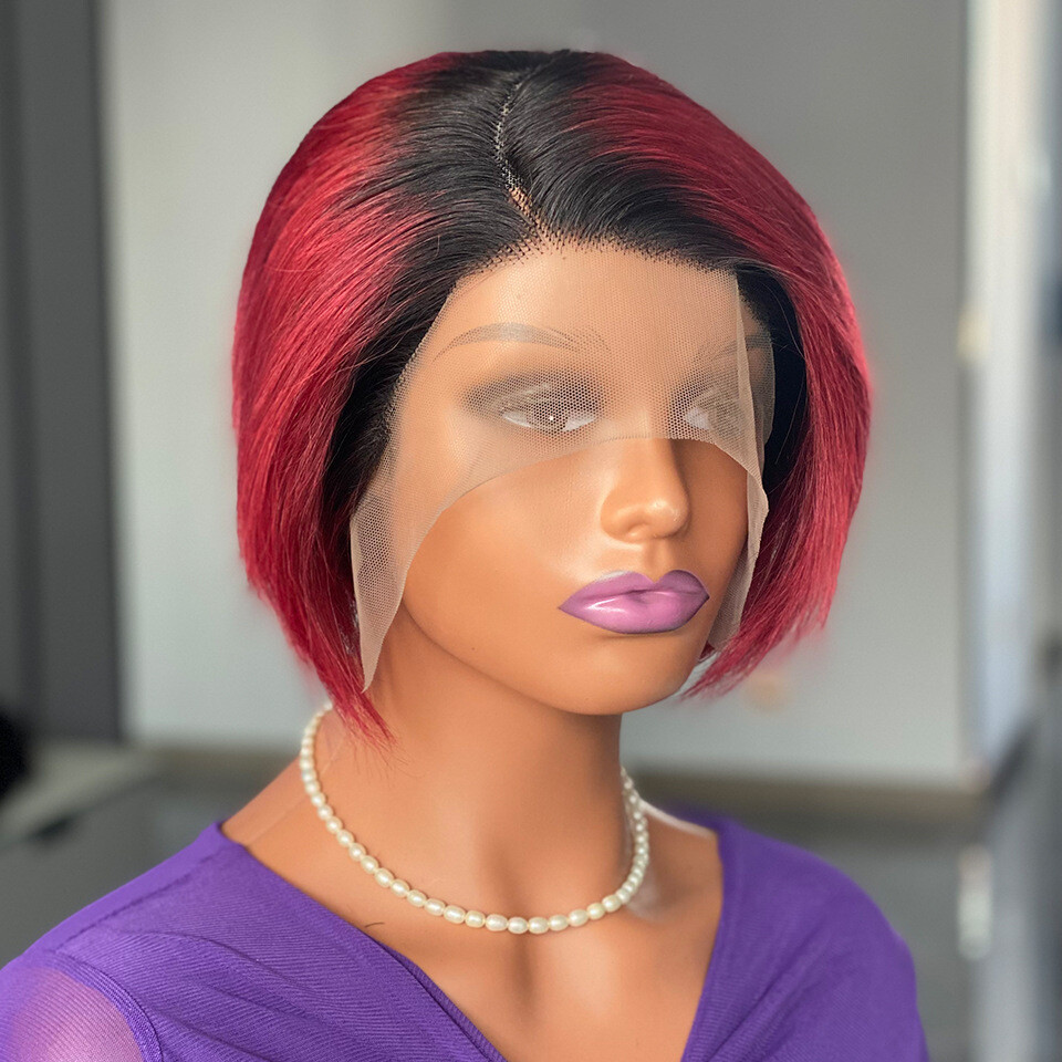 Short Pixie Cut Human Hair Wig Straight Remy Brazilian T Part Lace Front Wig