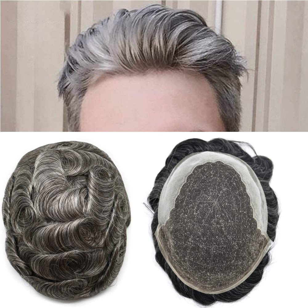 French Lace Front Bleached Men Toupee Hair Replacement System Poly Hairpiece Wig