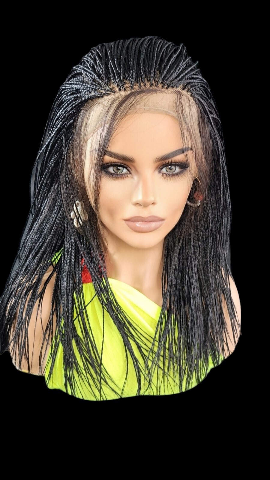 Braided Wig Micro Braids Full Lace Glueless 18” Jet Black Handmade Lightweight