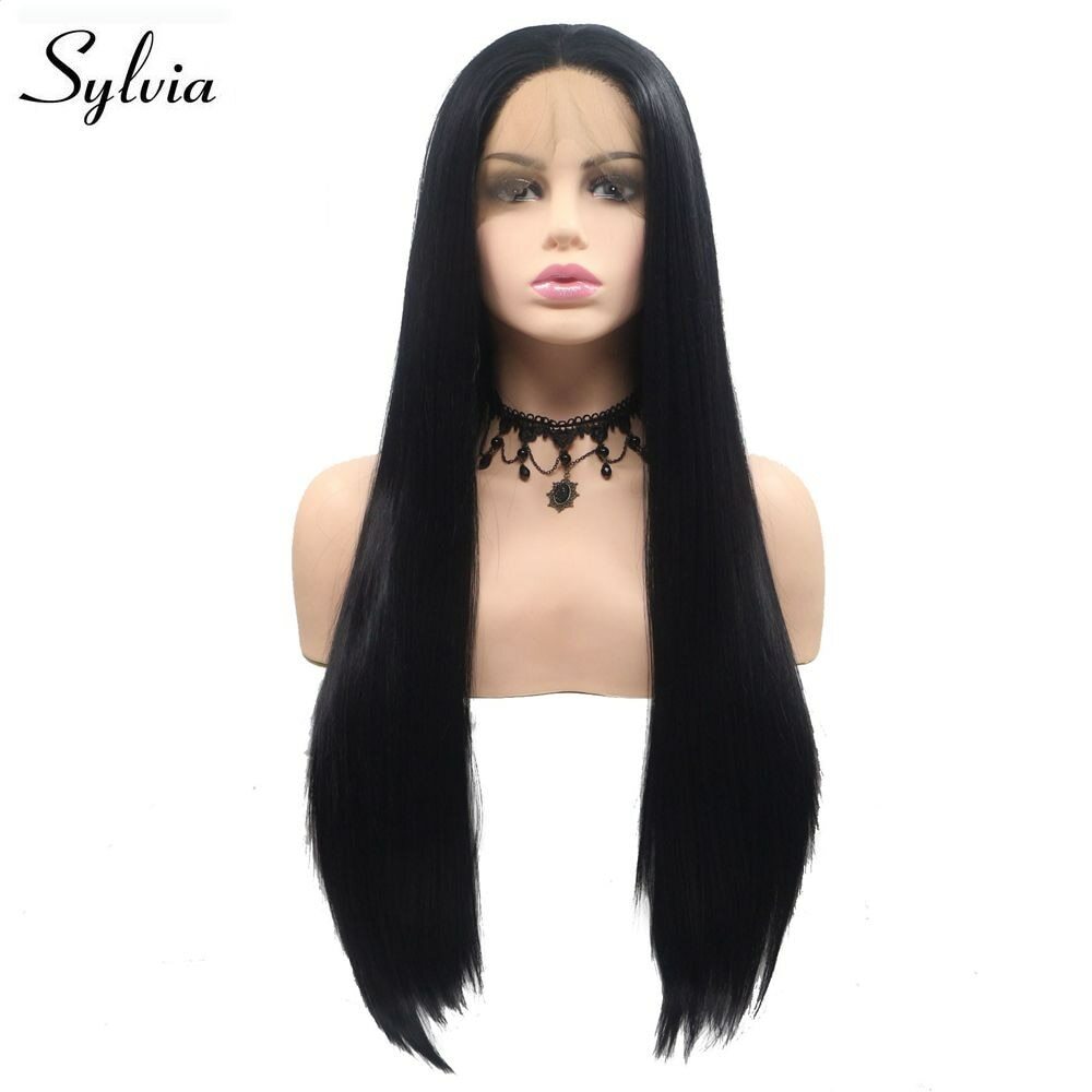 Lace Front Straight Black Hair Synthetic High Temperature Resistance Fiber Wigs