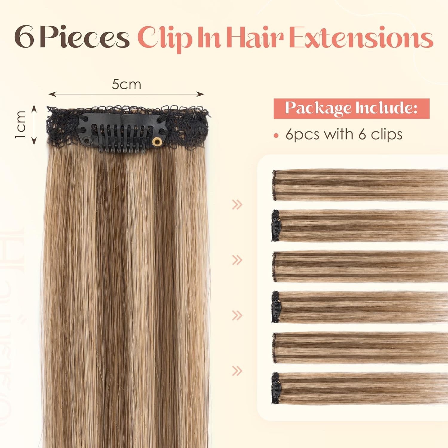 New Real Human Hair 6 Piece Clip Ins Extensions 33g 12″ #4P27 Brown & Blonde