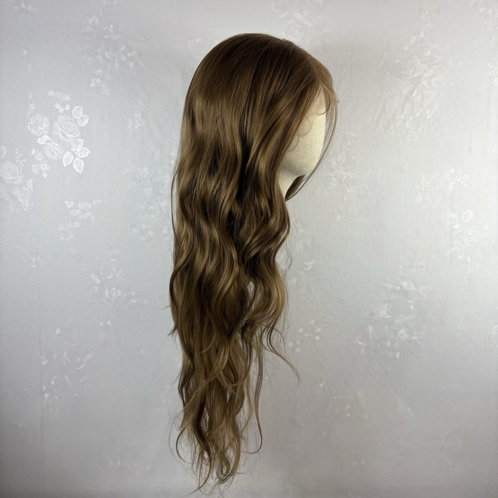 Full Lace Daily Wear Wig – Long Wavy Honey Brown, Human Hair Blend, Free Parting