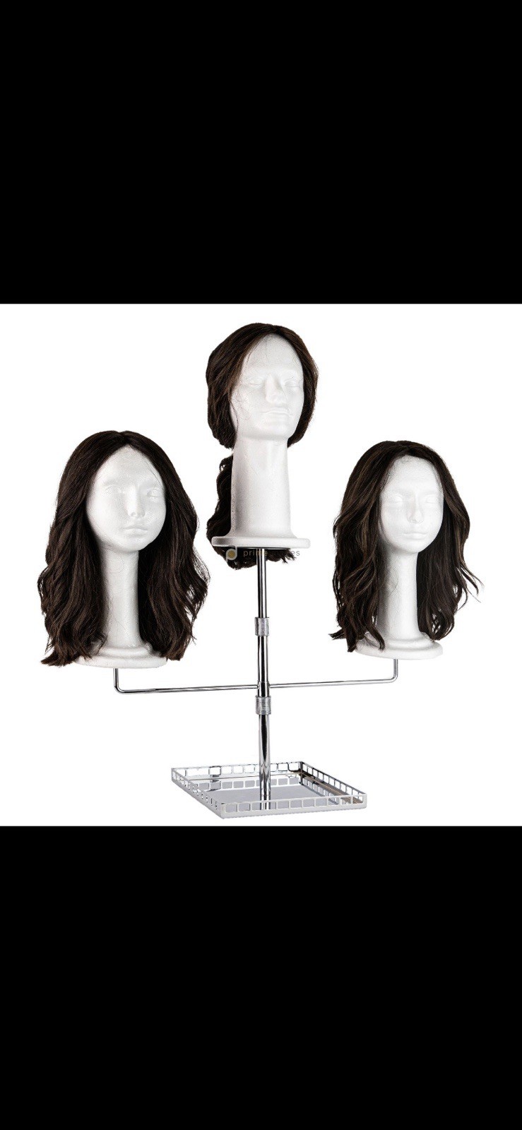 Adjustable 3-Head Wig Stand Holder 17-26 in Height with 10 in Base