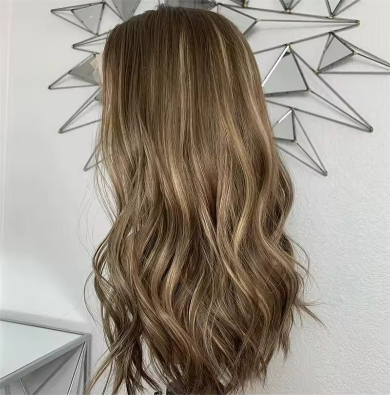 Balayage Ash Blonde Brown Highlight 100% Human Hair Wigs Full Lace Front Wigs
