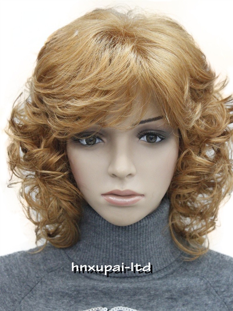 Short Loose Curls Curly Ash Brown Blonde Mix Synthetic Hair Wigs Women Soft