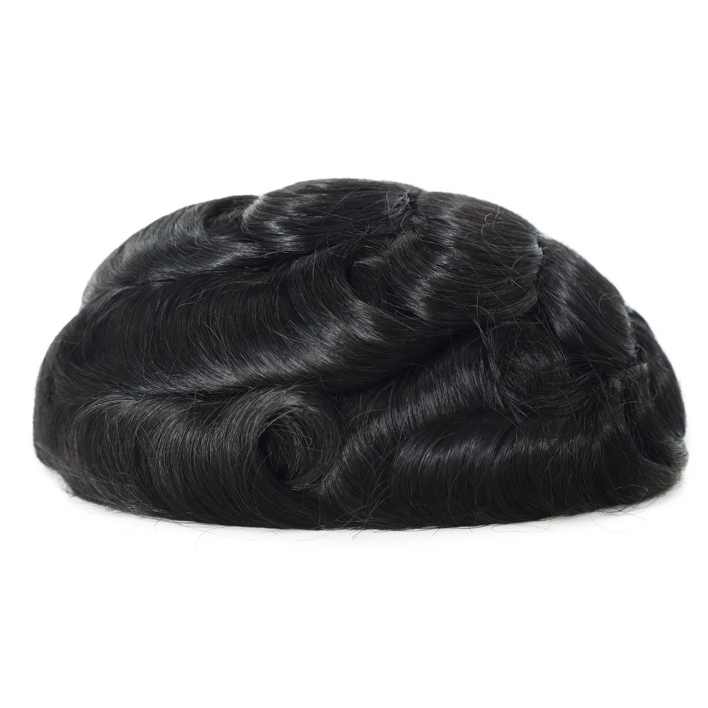 Mens Human Fine Mono Hair Replacement System Durable Hairpiece Poly Skin Toupee
