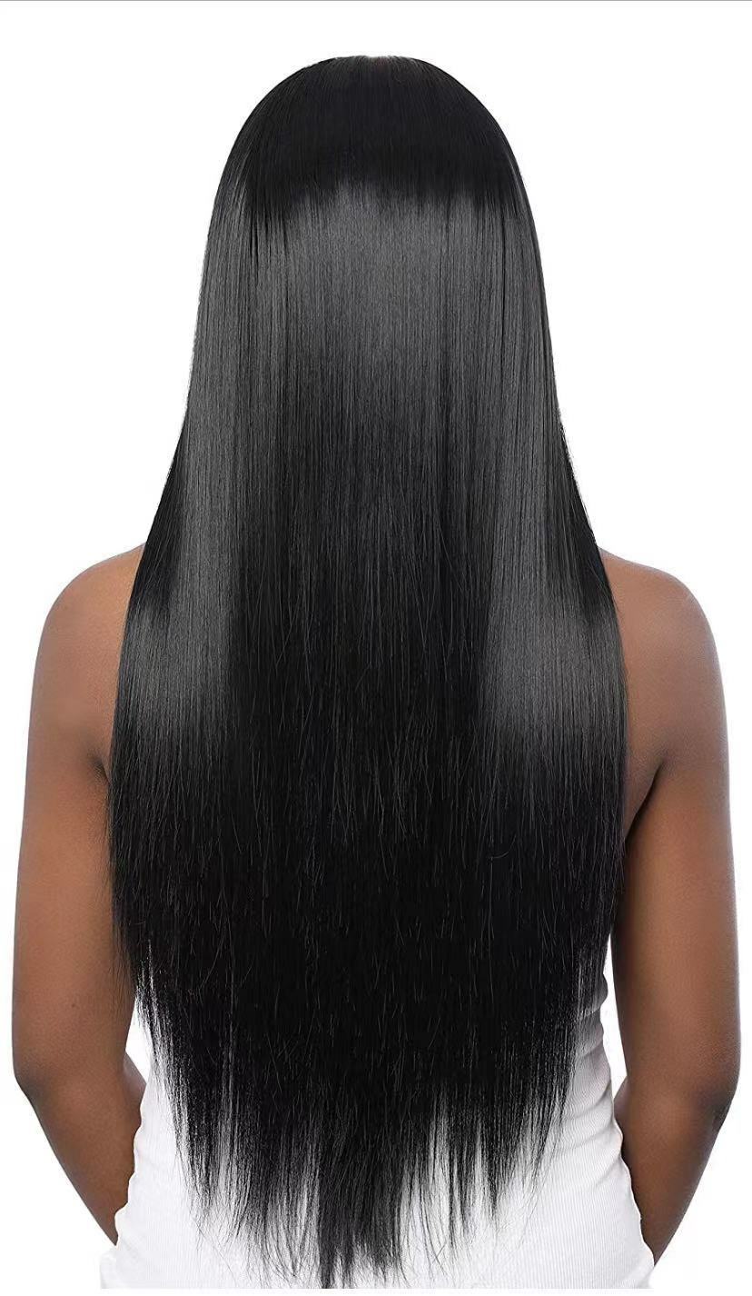 Synthetic Long Straight Wigs None Lace Heat Resistant Natural Black Density 150%