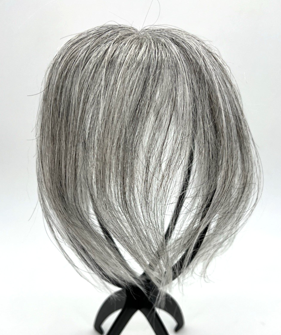 Light Gray Black Mix with Bangs 100% Human Hair 10in Women Hair Topper