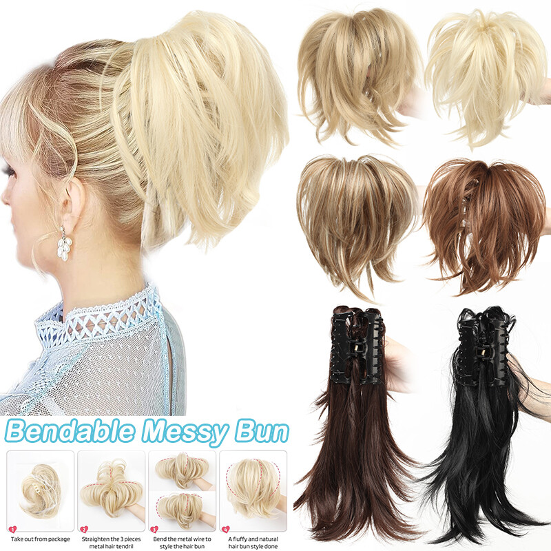 Messy Bun Ponytail Claw Ponytail Clip in Hair Extension Metal Wire Adjustable