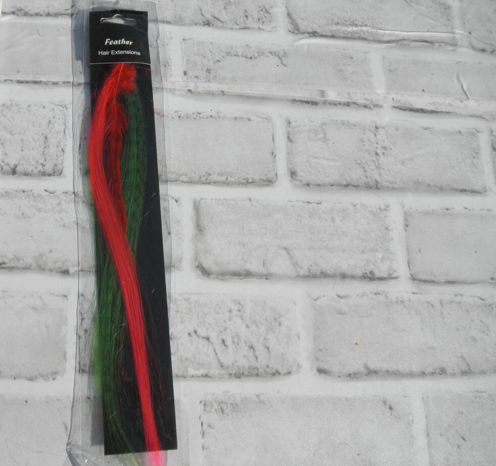 NEW SYNTHETIC FEATHER HAIR EXTENSION (GREEN, PINK) 11″ LONG #15 FREE USA SHIP