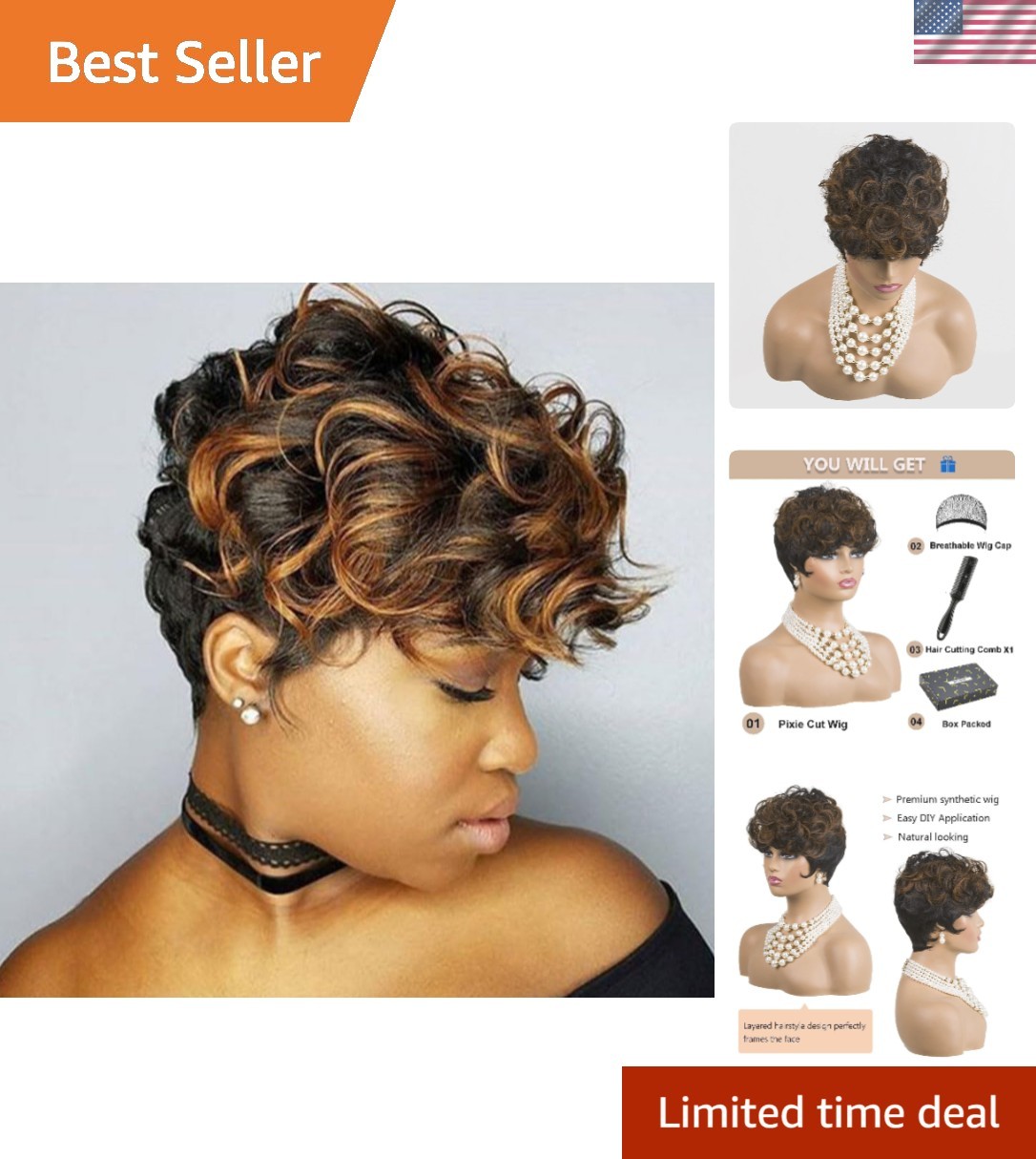 Versatile Pixie Cut Wig with Adjustable Straps – Auburn Ombre for Black Women