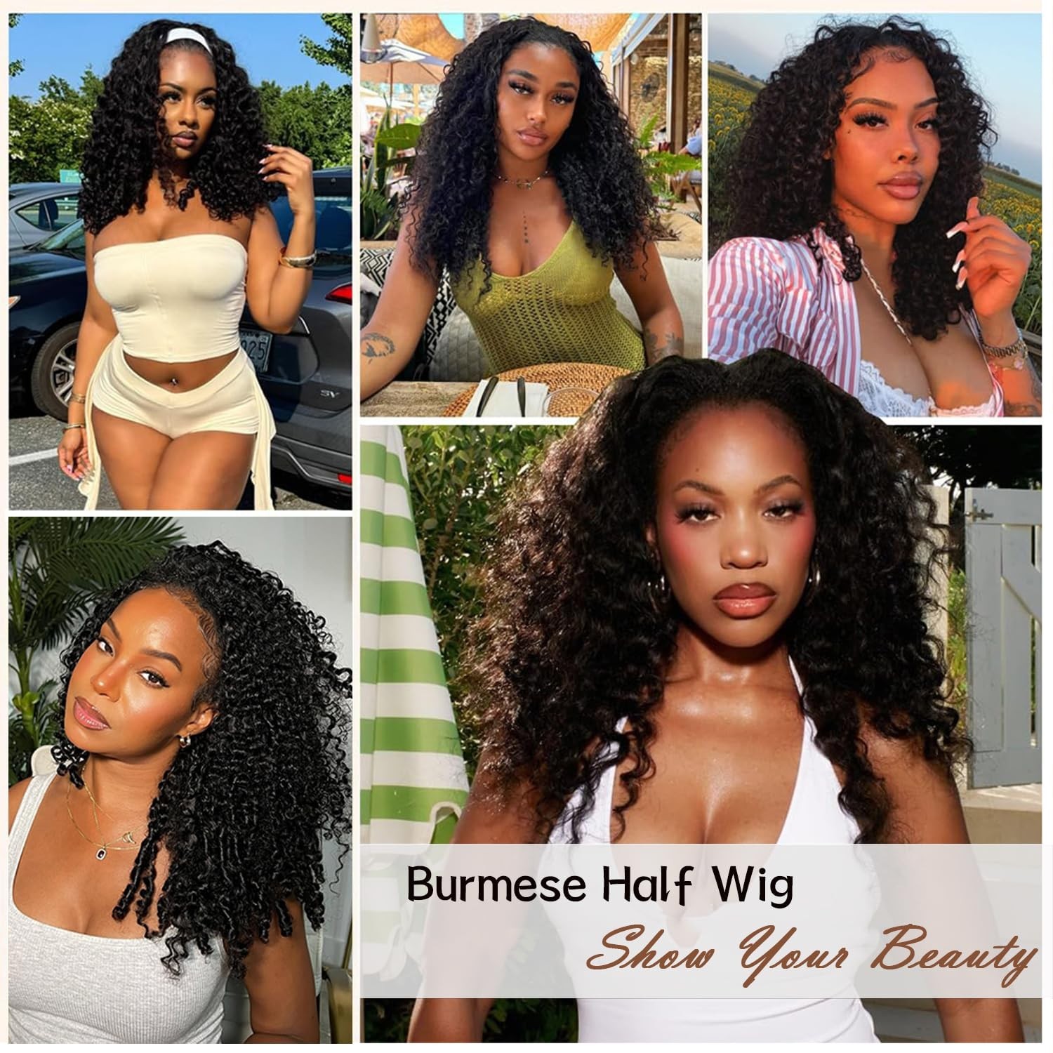 220% Density 20″ Curly Half Wigs – 100% Human Hair, Clip-In, Glueless, Drawstrin