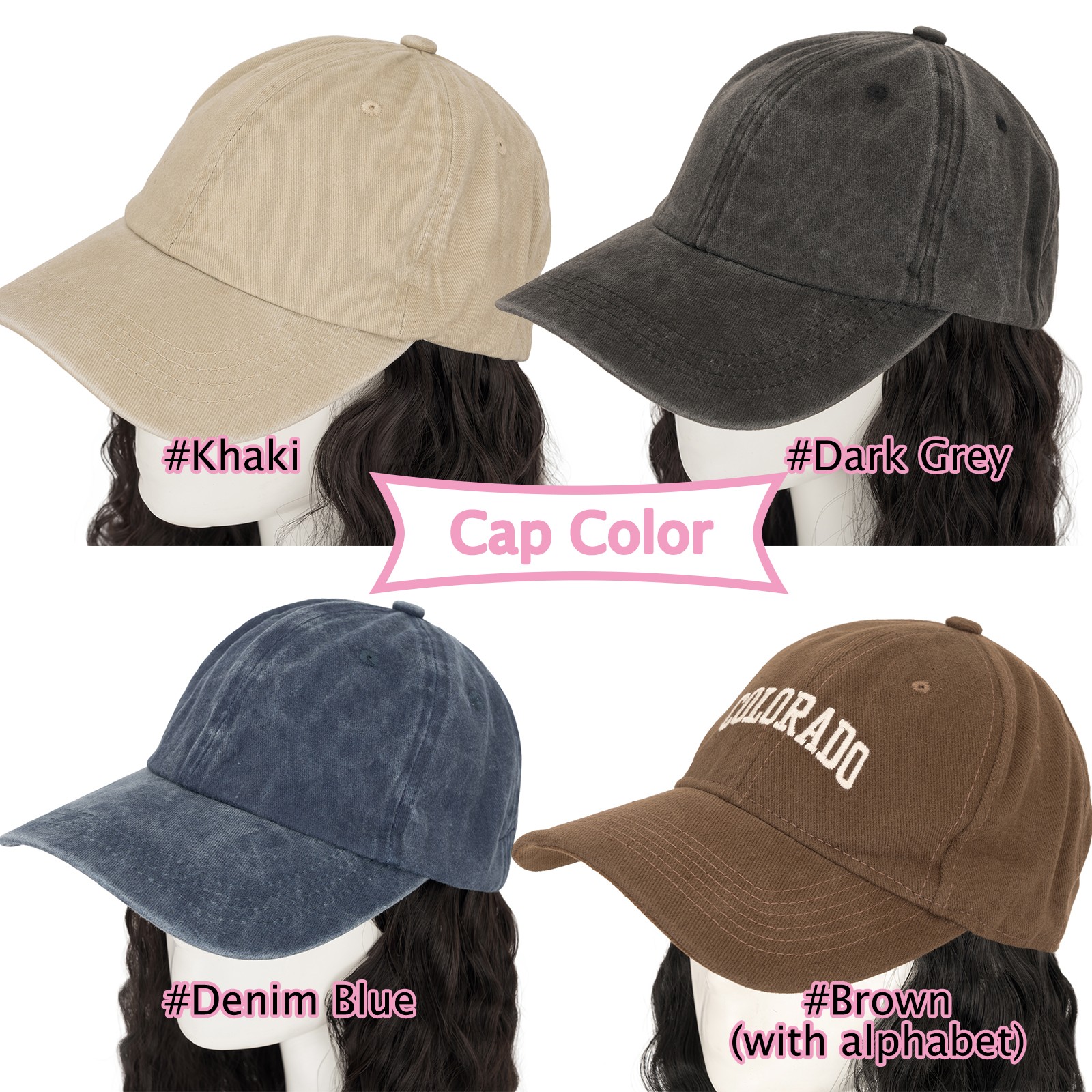 8″ Curly Baseball Hat Cap with Hair Extensions Synthetic Curly Ponytail Natural
