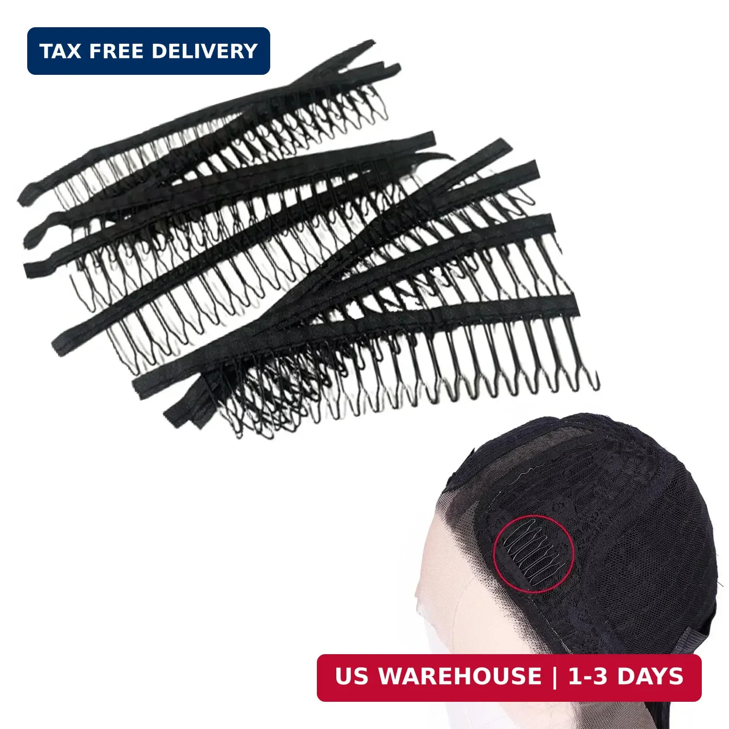 10 Pack Wig Comb Long 20 Teeth Clips Black Wire with Cloth Sewing Combs Wearing