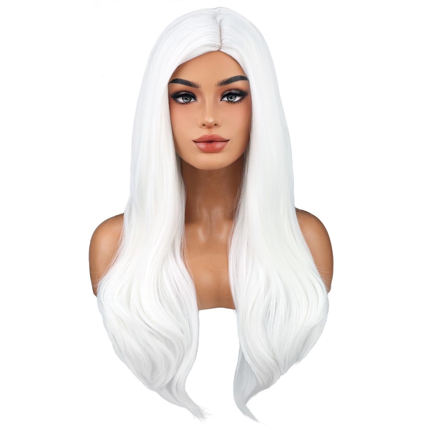 White Wig Long Wavy Wig White Wavy Wigs for Women Cospaly Party Daily Hairnet…