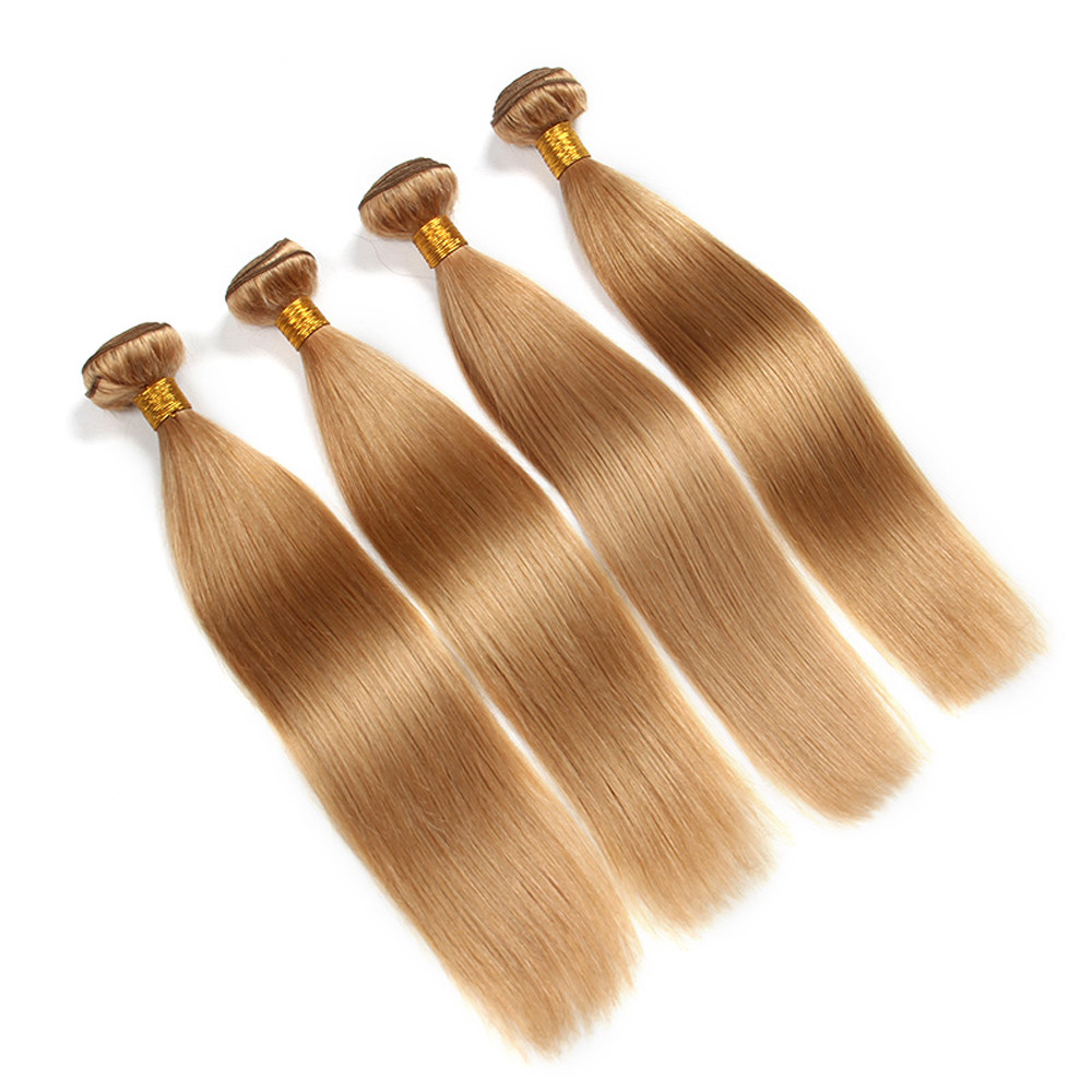 9A Remy Straight Honey Blonde #27 Virgin Brazilian Human Hair Weave 1&3 Bundles