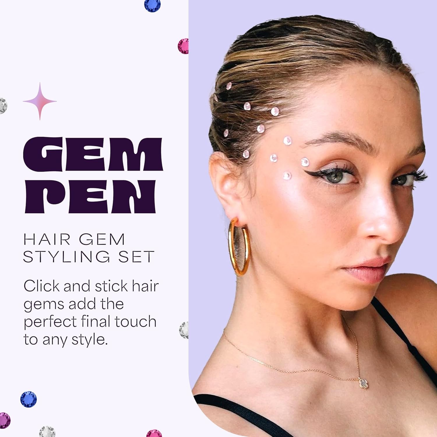 Fun & Mess-Free Hair Gems for Girls: 240 Adhesive Stones with Gem Applicator