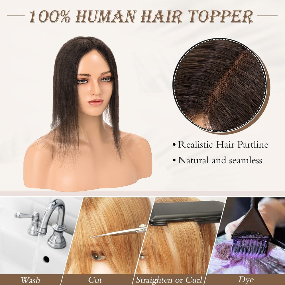 CLEARANCE 100% Remy Human Hair Topper Hairpiece Clip In Silk Lace Base Toupee US