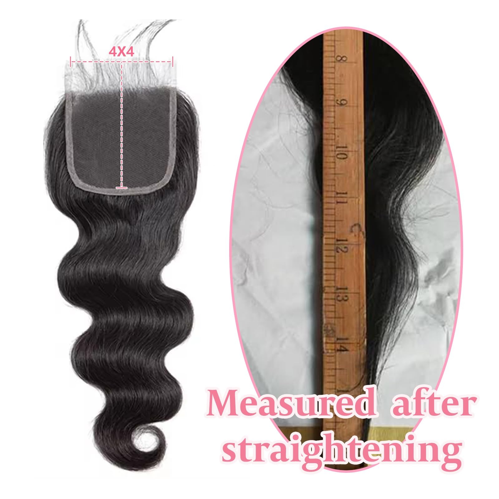 4×4 Lace Closure Human Hair Body Wave Transparent Lace Closure Free Part 100%…
