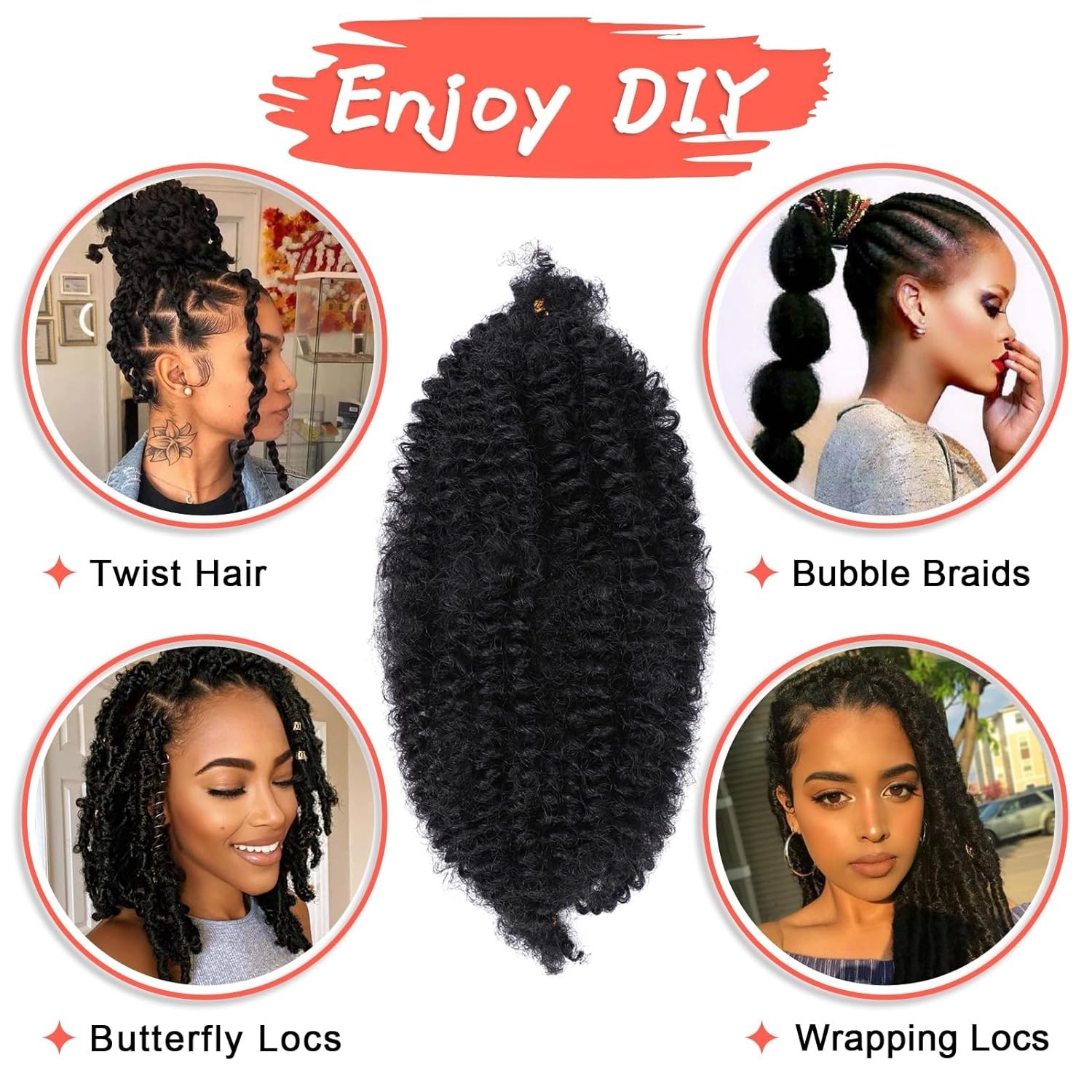 Marley Hair 10 Inch Black 7 Packs Pre Separated Springy Afro Twist Hair Marle…