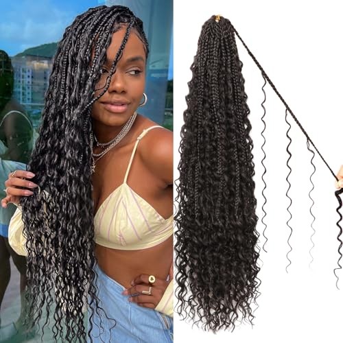 Goddess Boho Box Braids Crochet Hair-8 Packs 24 Inch 24 Inch (Pack of 8) 1B#