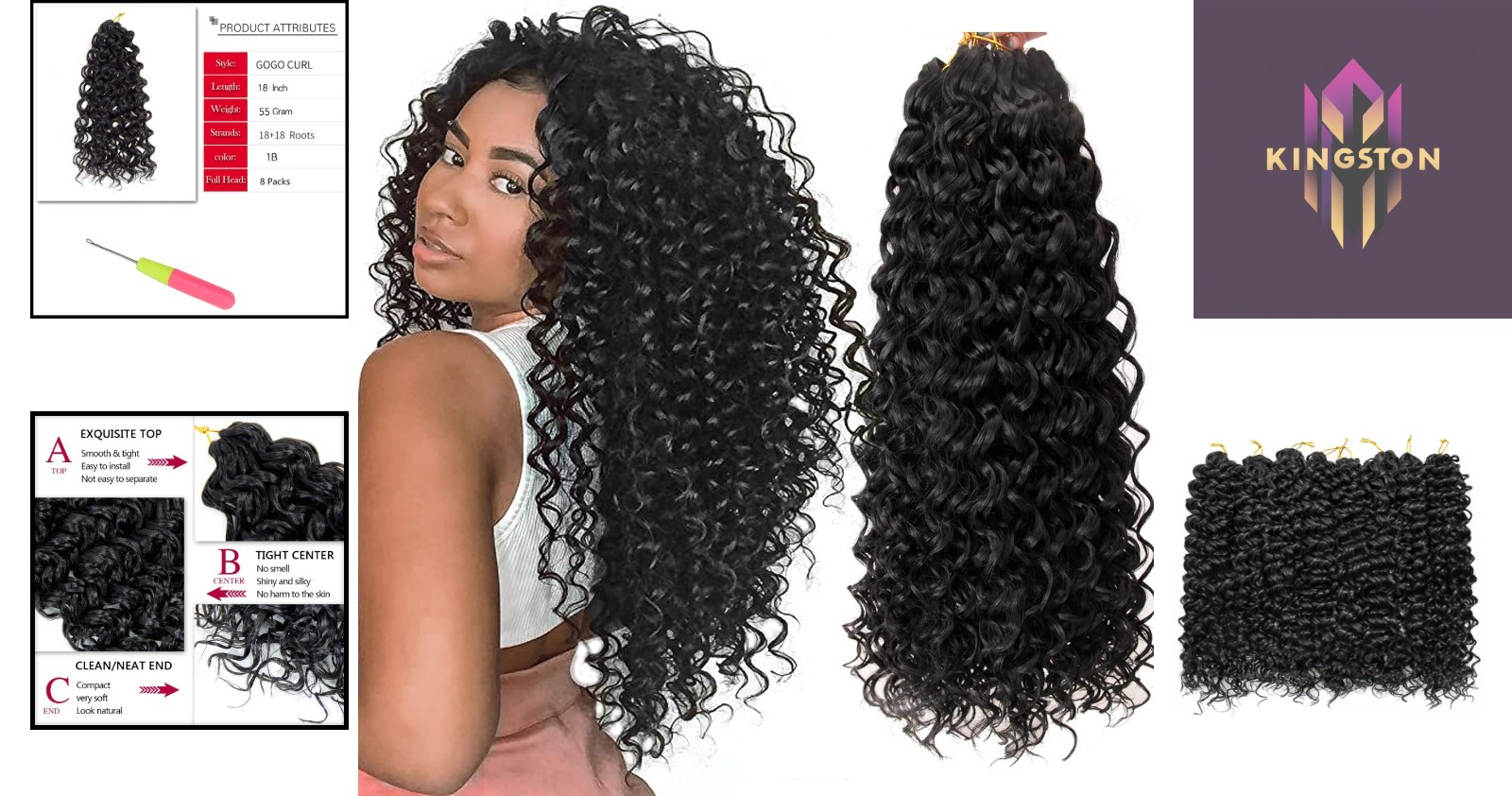 18-Inch Curly Crochet Hair – 8 Pack GoGo Curl Synthetic Extensions, Tangle-Free