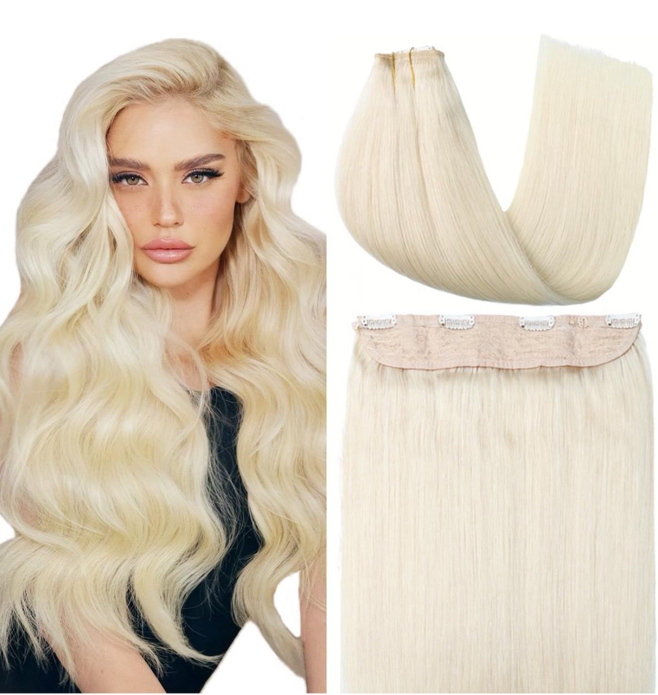 VINBAO Wire Hair Extensions Human Hair 60 Platinum Blonde 85g 20in wire#60
