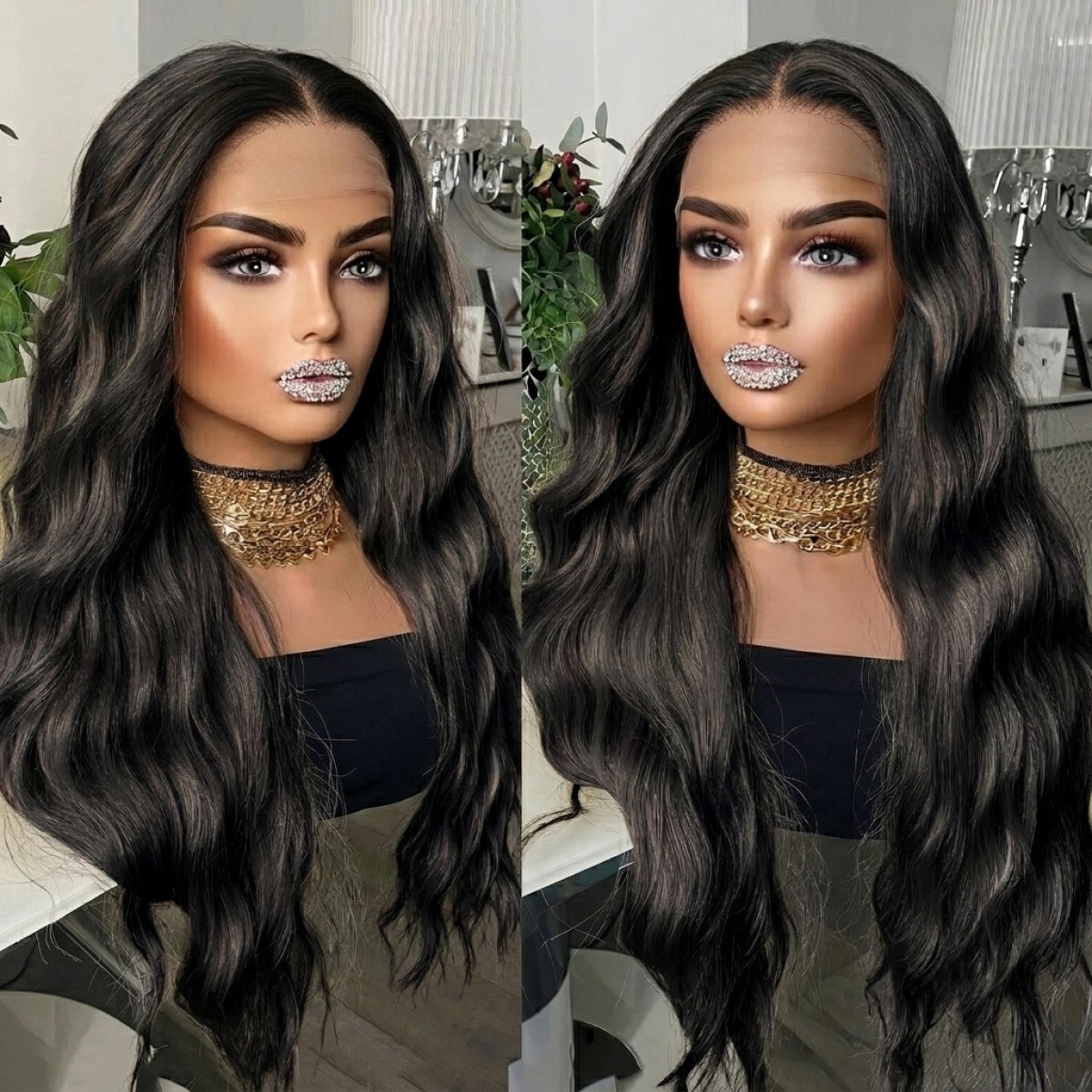 Long Wavy Lace Front Wigs Off black Synthetic Hair Heat Resistant