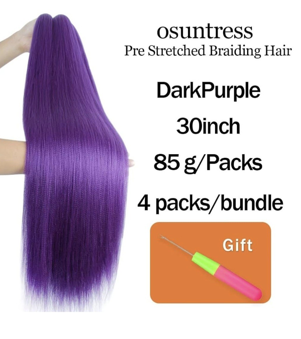 Osuntress Pre Stretched Braiding Hair In Dark Purple 30 Inch 4 Pack Bundles