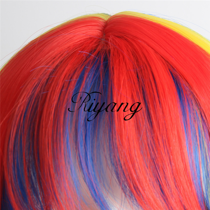 Multi-Color Straight Rainbow Costume Wig with Full Bang Long for Women Synthetic