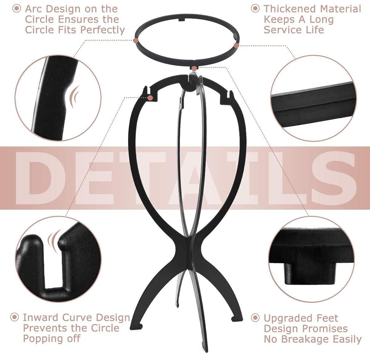Dreamlover Wig Stand, Head 14.2 Inches (Pack of 3), Black