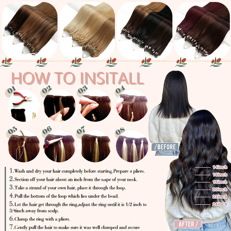 200s Thick 100% Remy Human Hair Extensions Micro Loop Ring Beads Tip Ombre Hair