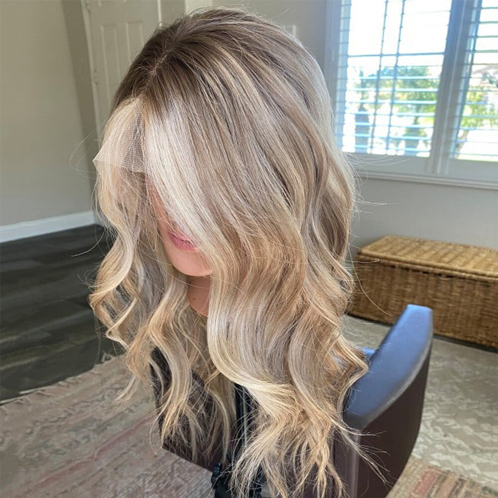 Natural Wave Lace Front Wig Highlights Blonde Remy Human Hair Wig Middle Part