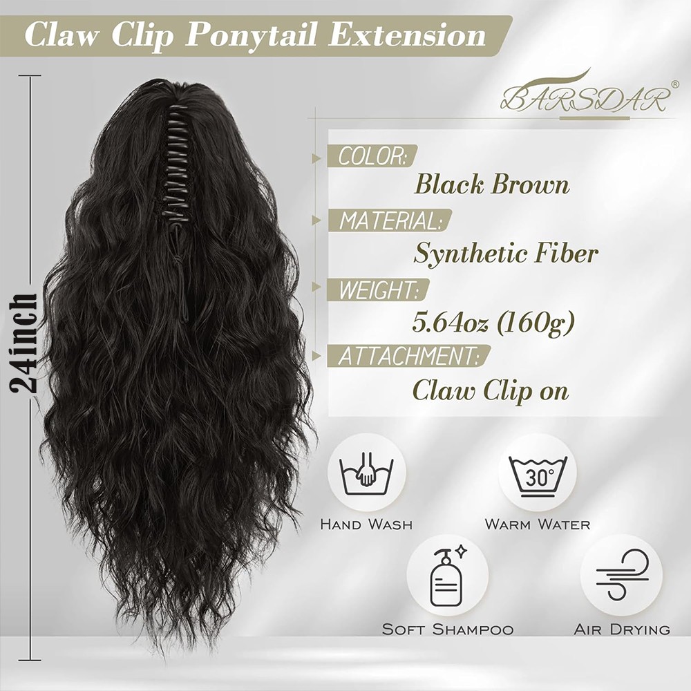 Natural Thick Wavy Claw On Clip Ponytail Real As Human Pony Tail Hair Extensions