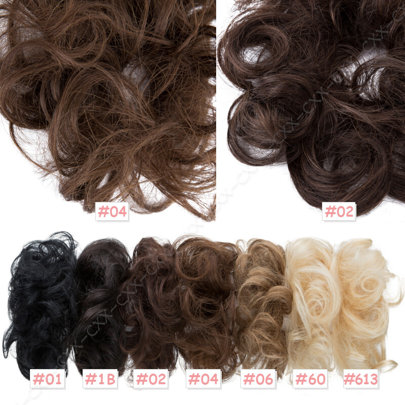 Real Remy Human Hair Large Messy Bun Scrunchie Curly Extensions Ponytail Piece Q