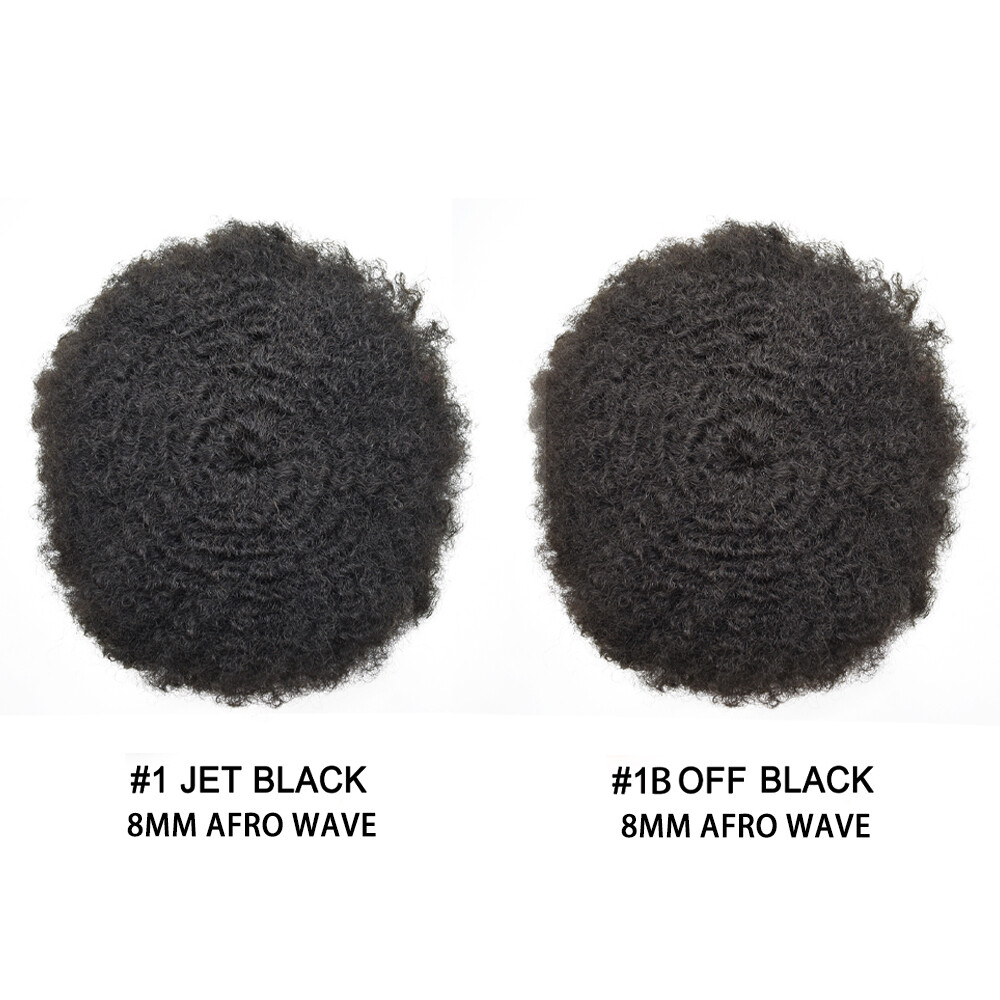 Mens Toupee Afro Curly Wavy Human Hair Replacement System Mono Poly NPU Wig US