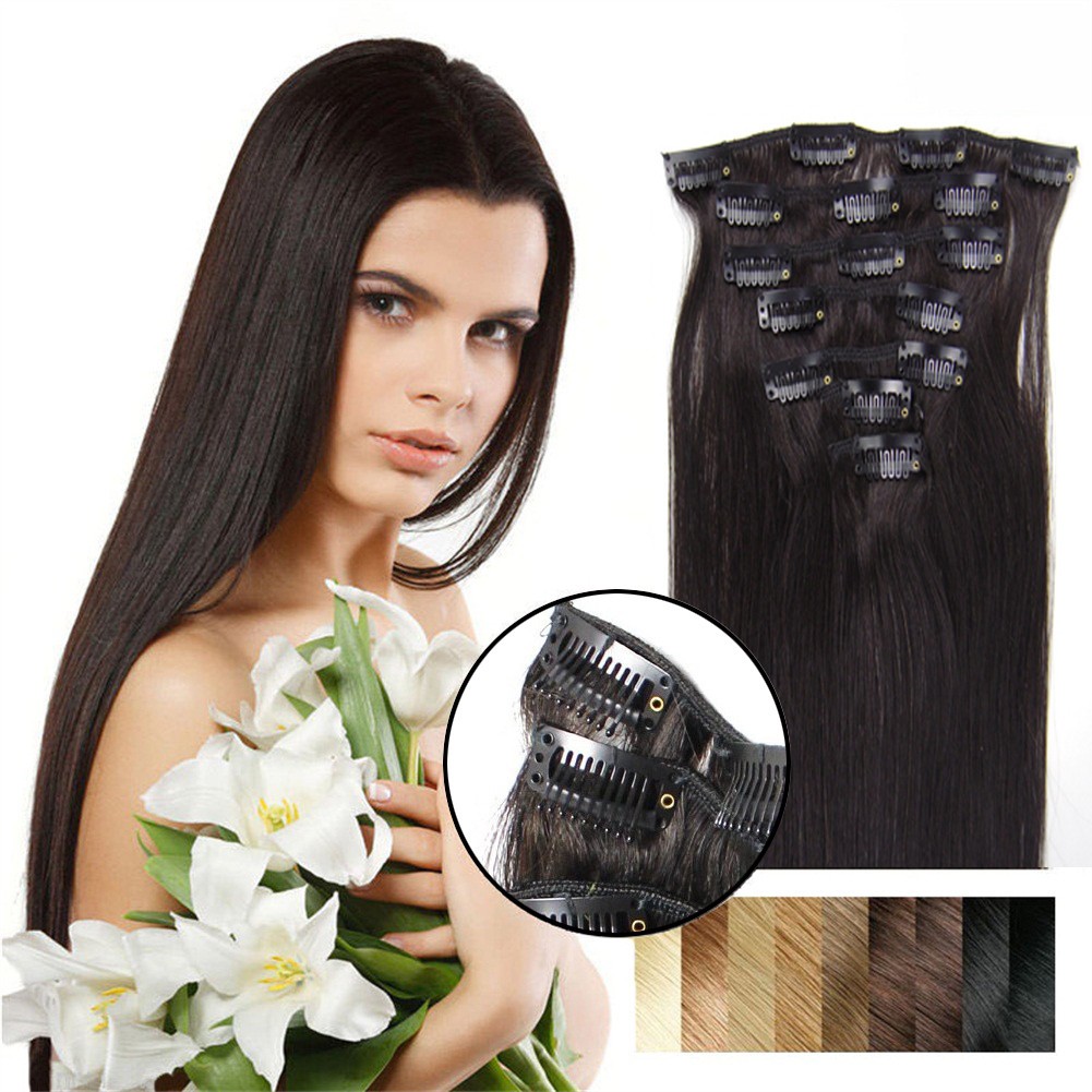 Full Head Double Weft Clip in on Remy Human Hair Extensions Thick European Hair