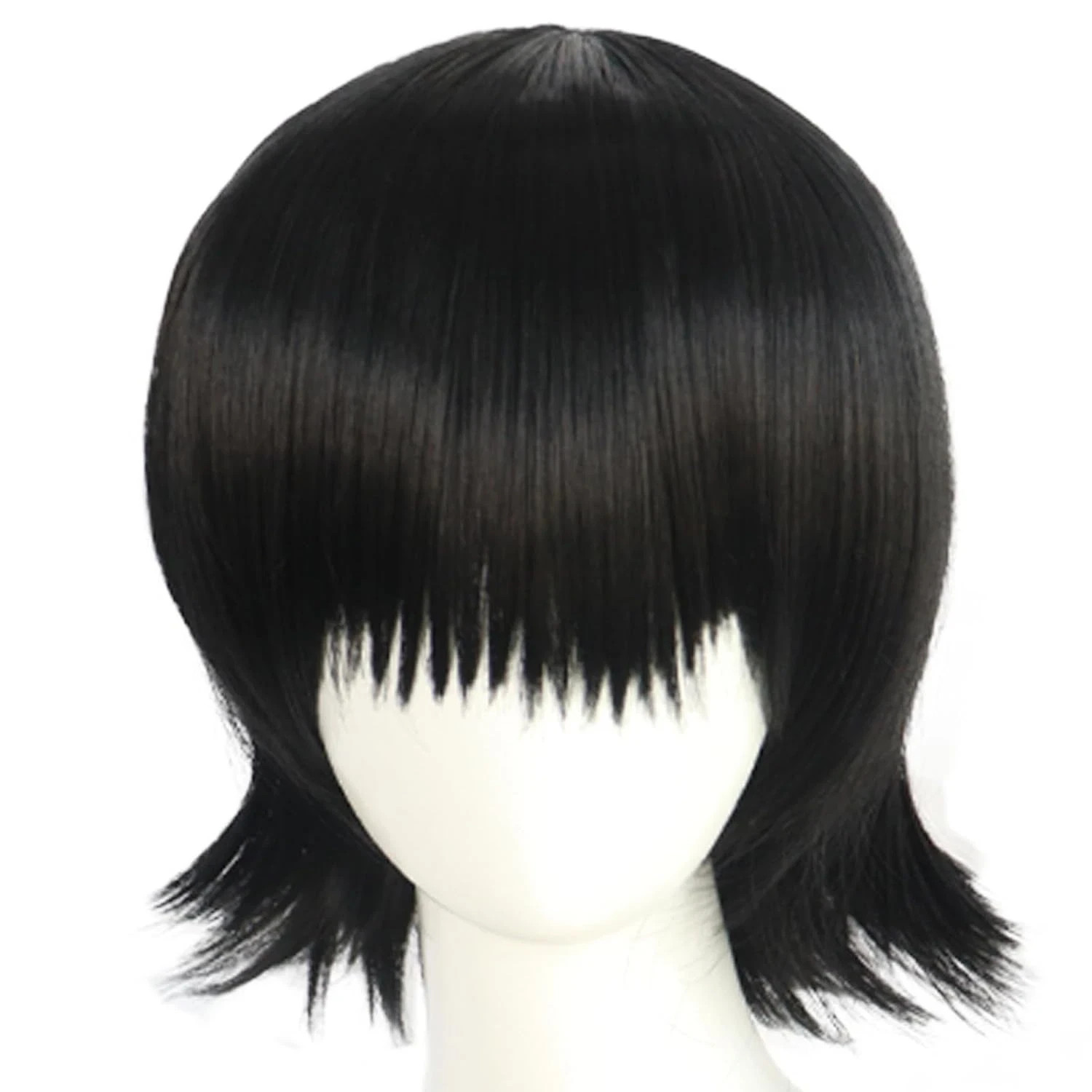 Short Black Cosplay Wig with Bangs Synthetic Wavy Wigs for Women Adult Funny