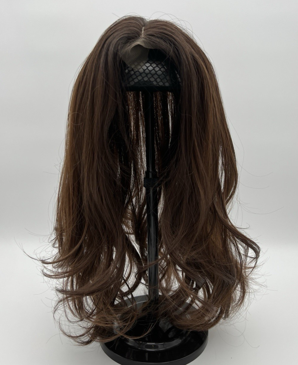 Ombre Chocolate Brown Black Roots Wavy 18in Women Premium Hair Topper