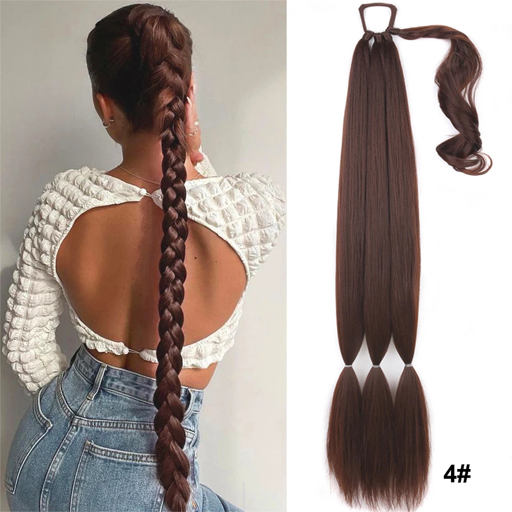 Black Brown Blonde Braided Ponytail Extensions Synthetic Fake Hair For Women