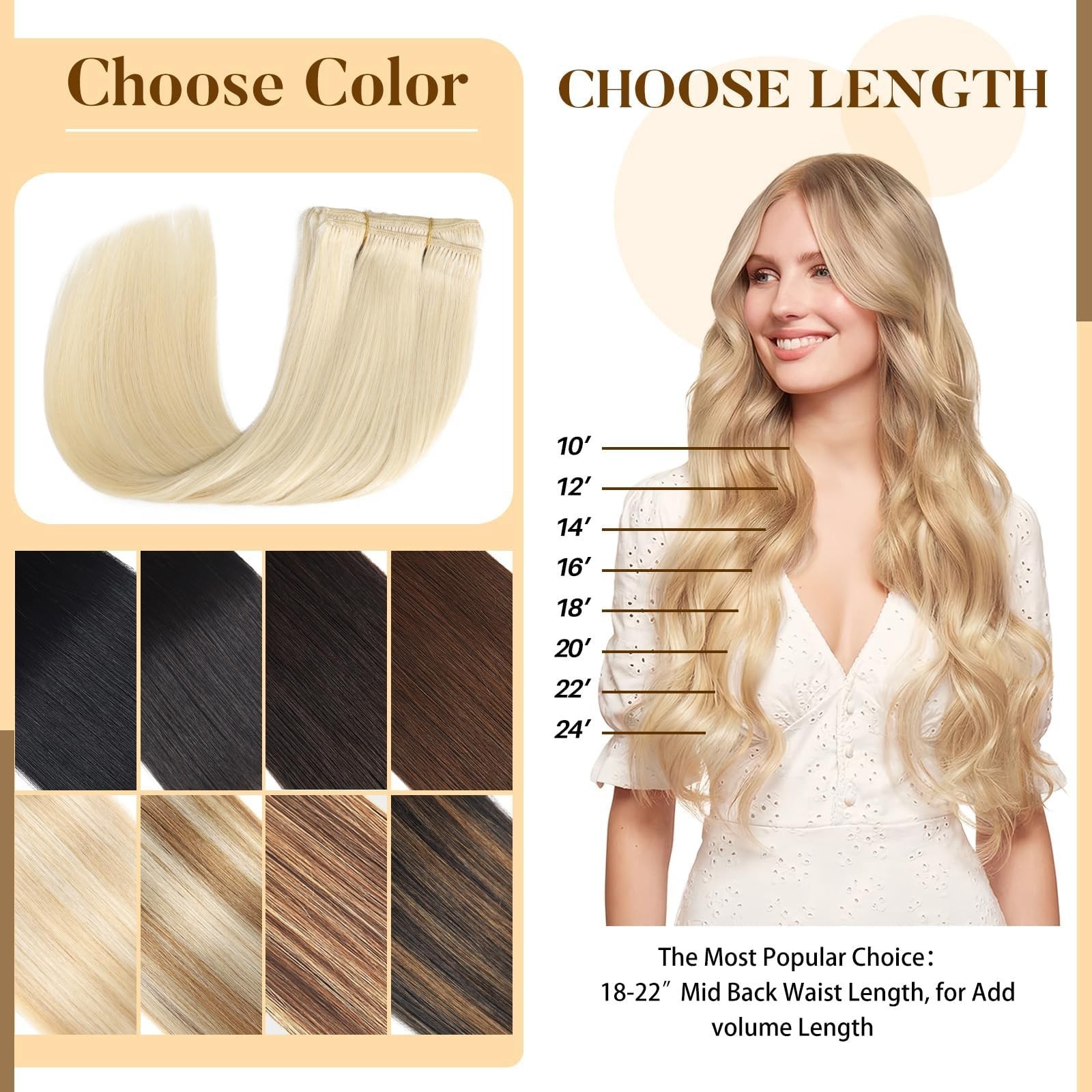 24″ 120g Clip-In Real Human Hair Extensions, Balayage Seamless Straight, 8Pcs