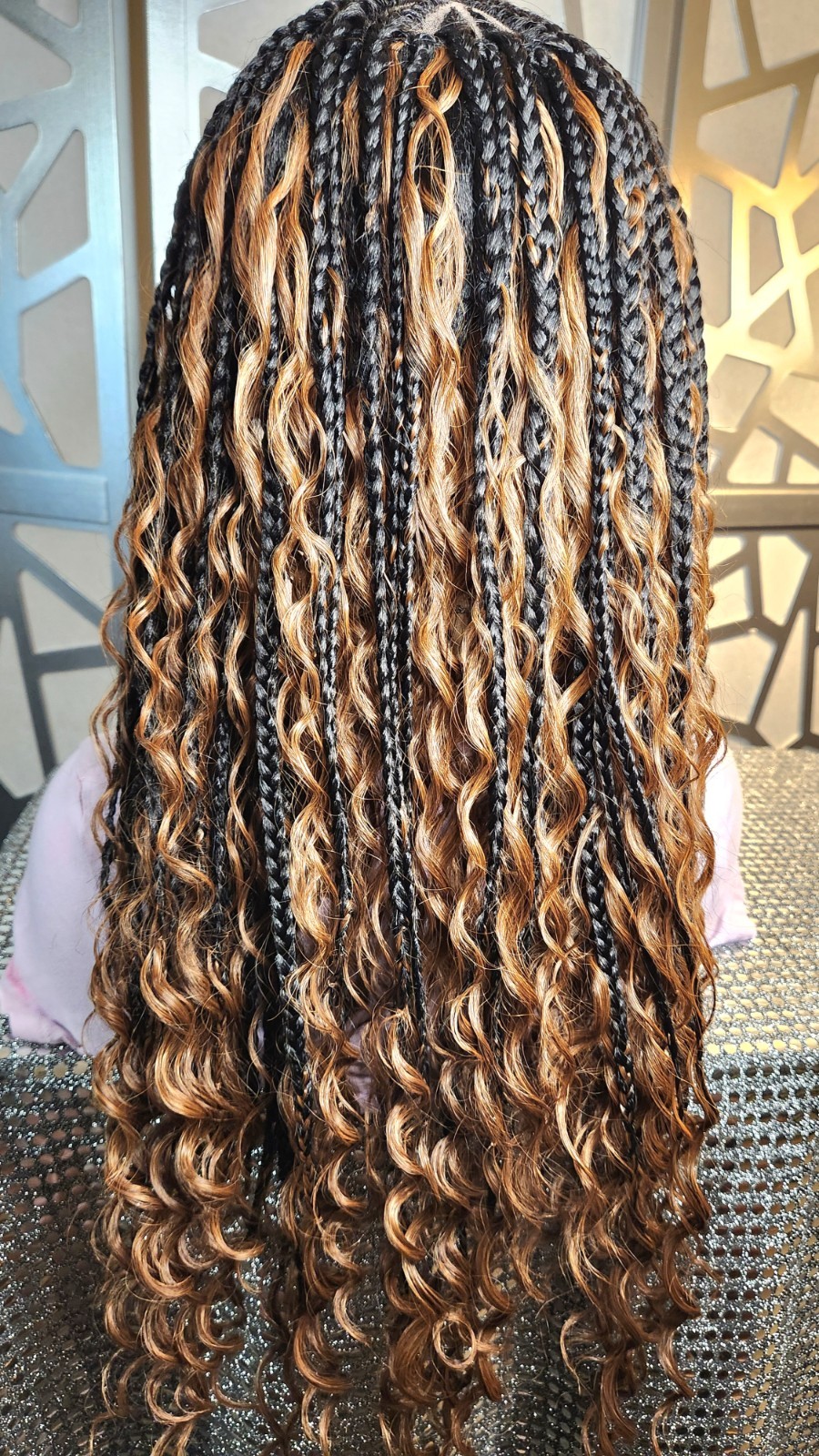 Boho Knotless Box Braids Wig 13×6 Lace Front Ombre Black Auburn Curly Ends