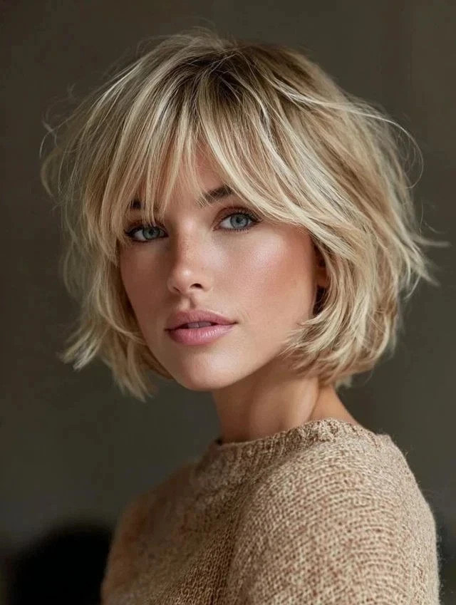 Human Hair New Fashion Women’s Layered Short Blond Brown Full Wigs 10 Inch