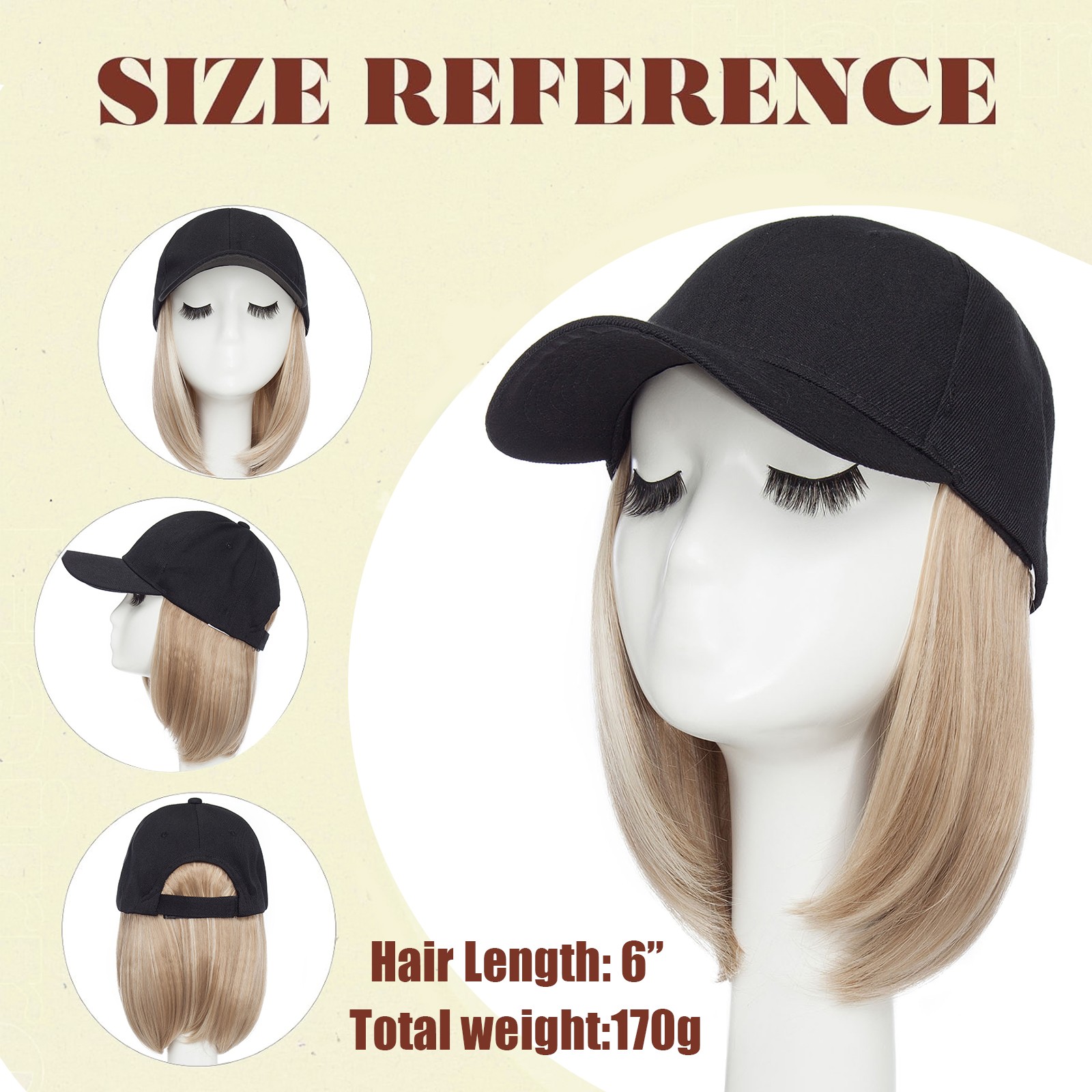 Women long Wavy Wig Baseball Cap With Synthetic Hair Adjustable Dad Hat Natural