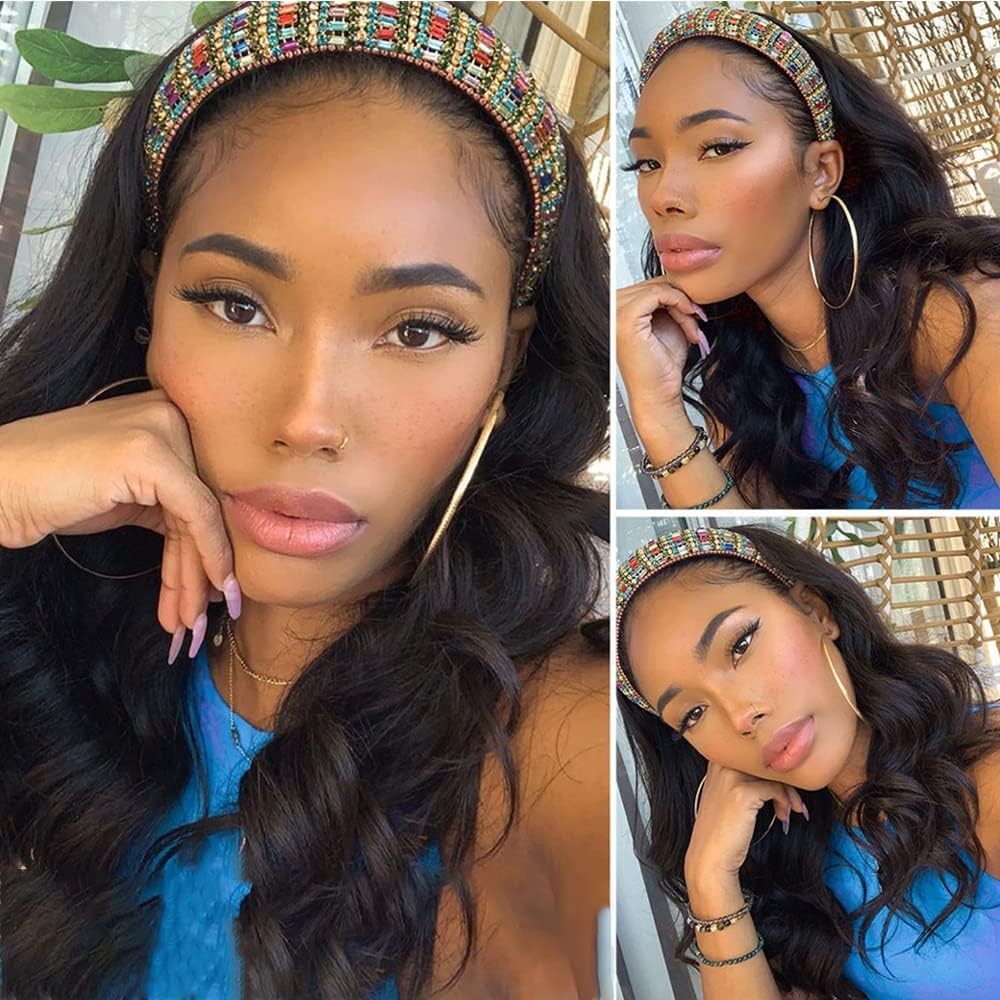 Headband Wig Human Hair Body Wave 16 Inch Glueless None Lace Front Wig Brazil…