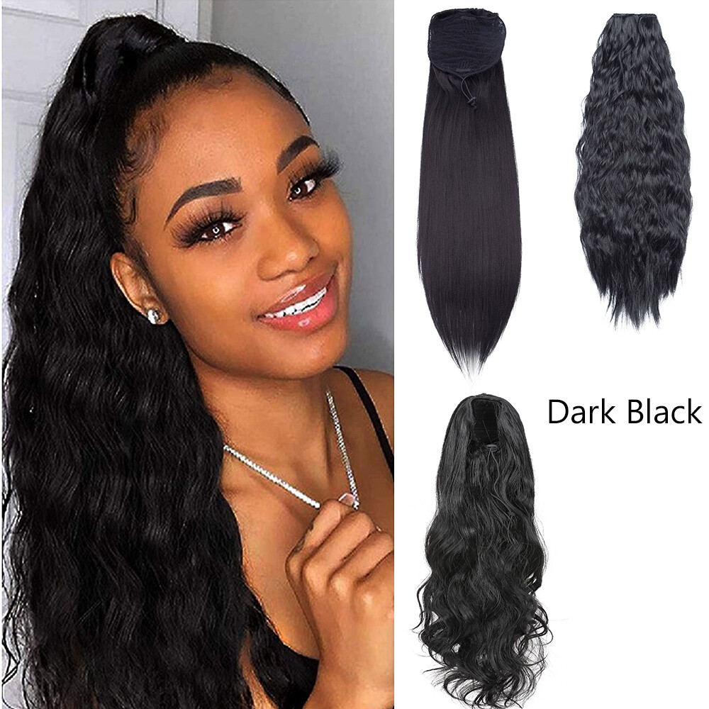 24in Drawstring Clip In Ponytail Body Wave Hair Extensions Natural As Human Hair