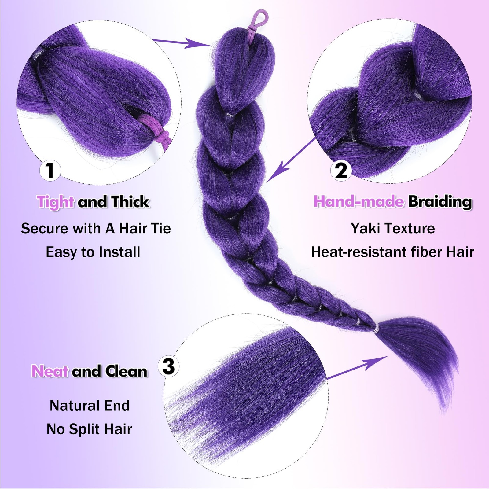 24 inch Purple Braids Ponytail Hair Pre Braiding Hair with Tie Synthetic Purp…