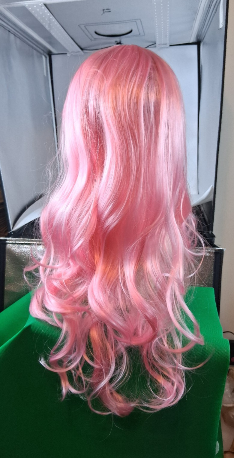 Long curly wave synthetic wig with blunt bangs heat resistant fiber full wig