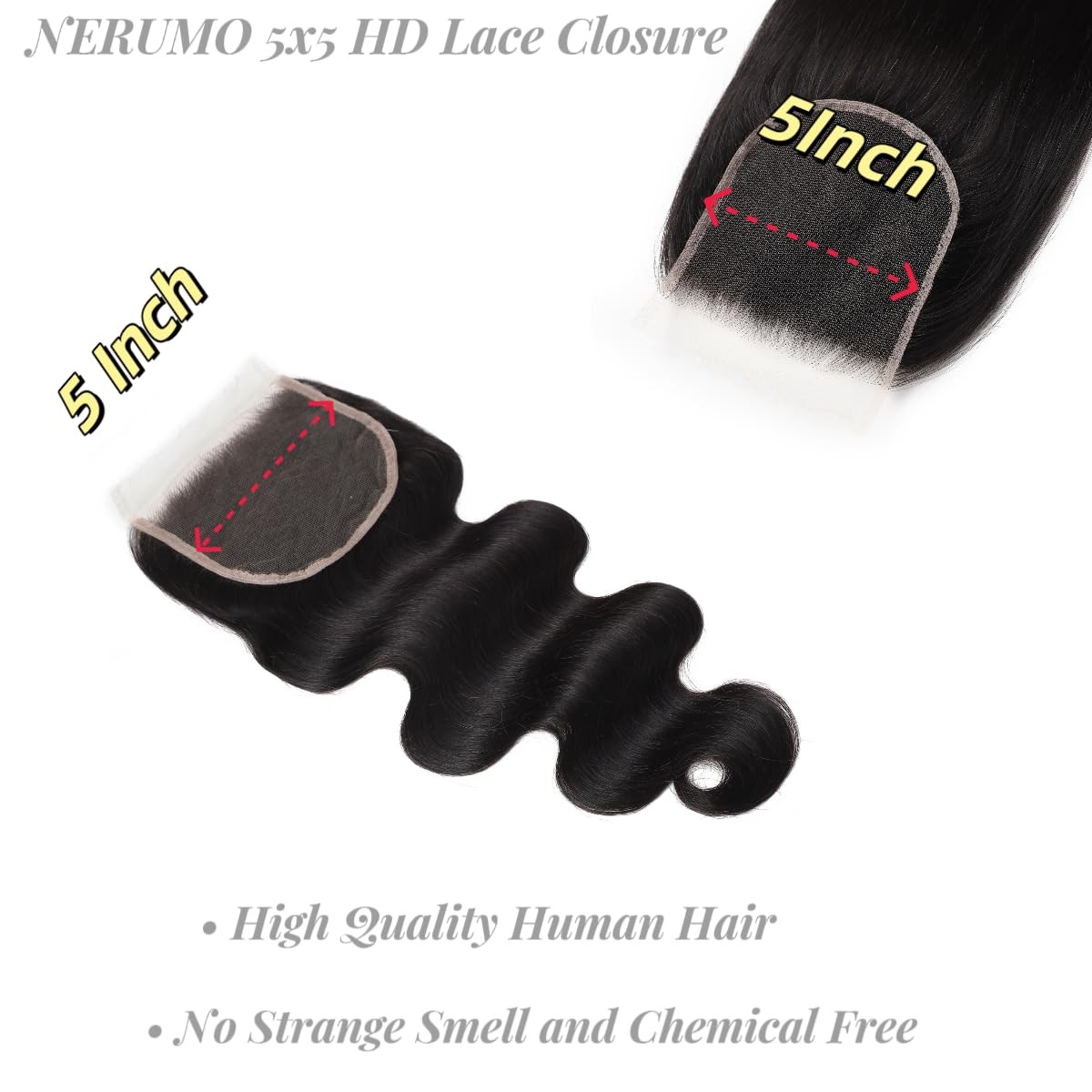 5×5 HD Lace Closure Body Wave Transparent HD Lace Closure Human Hair 12A Brazili