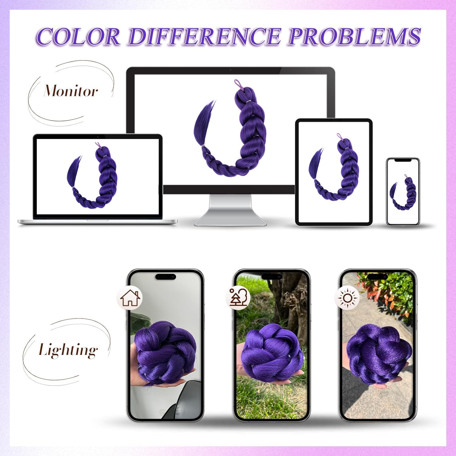 24 inch Purple Braids Ponytail Hair Pre Braiding Hair with Tie Synthetic Purp…